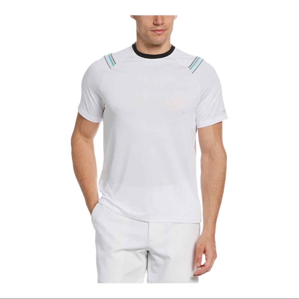 NWT Grand Slam MEN’S Tennis TEE Shirt White w Blue Stripes XXL